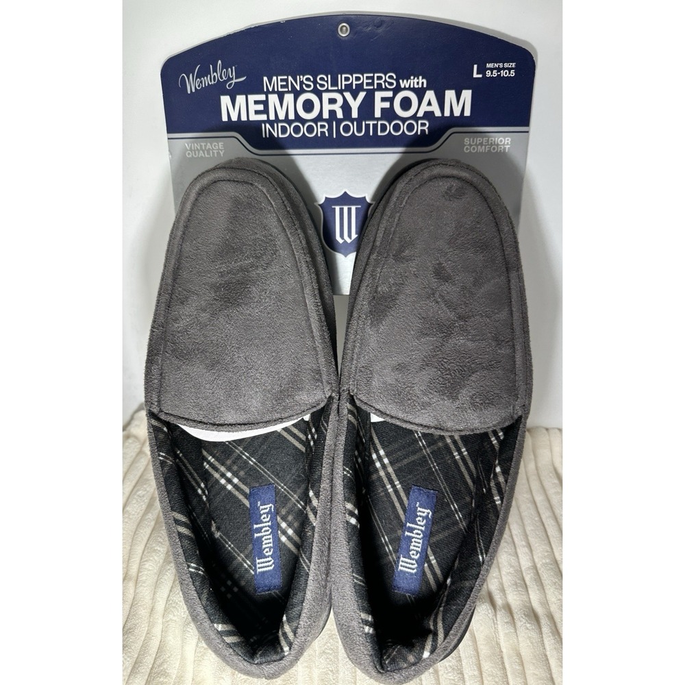 Wembley Men's Size Large 9.5-10.5 Grey Super Soft Memory Foam Slippers NEW